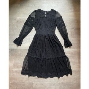 Calista Tulle Lace Mesh Midi Dress size M Whimsygoth Witchy Dark Fairy